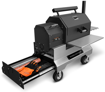 YS640S Yoder Smokers Adaptive Control System - with Yfi. Competition Pellet Grill with Steel Shelves and Drawer