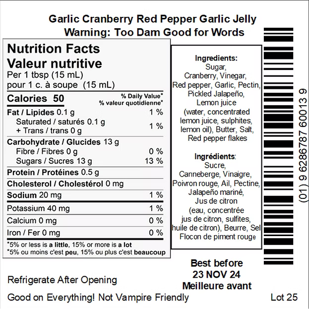 Dam Good Garlic Cranberry Pepper Garlic Jelly