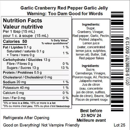 Dam Good Garlic Cranberry Pepper Garlic Jelly